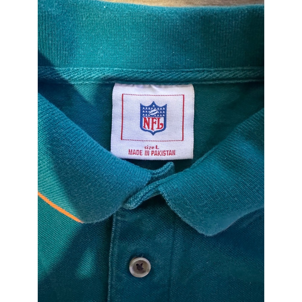 VTG NFL Miami Dolphins Polo Shirt Mens Large Teal Orange Stripe Embroidered Logo - Picture 3 of 5
